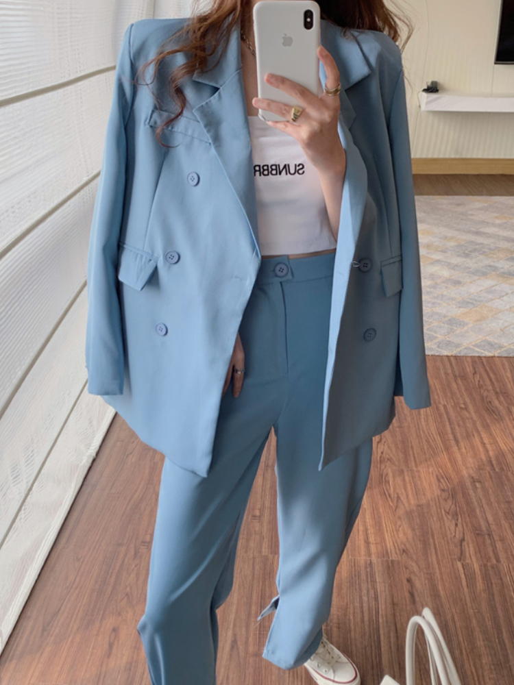 Women's Suits Blazers Women Spring Blazer Trousers Pantsuit Long Sleeve Jackets Casual Loose Pants Two Pieces Set Femme Fashion Korean Business C