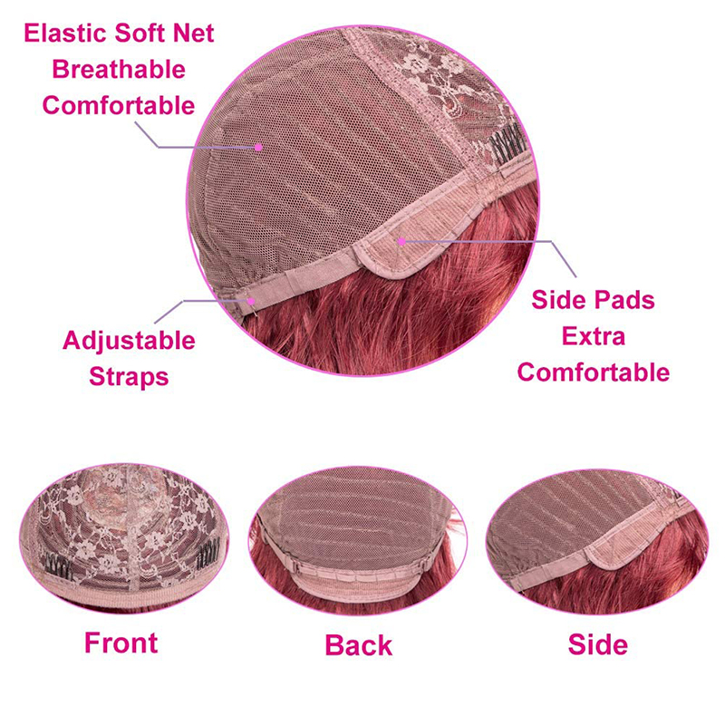 Red Wavy with Bangs Women Wig Short Curly Bob Wigs with Bangs 14 Inch Shoulder Length Wine Red Hair White Women Wigs for Black Women