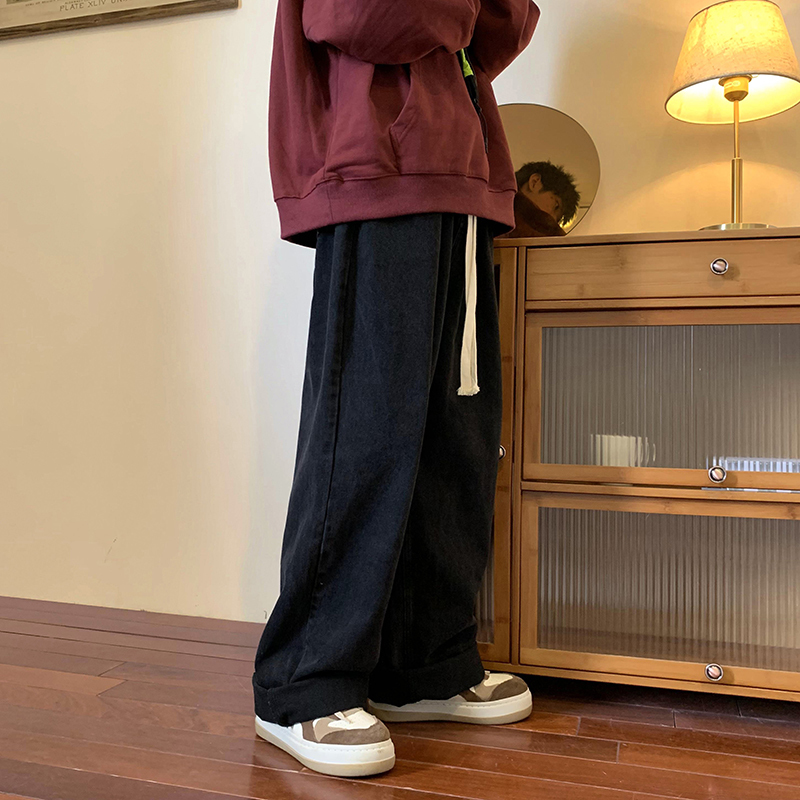 Men's Jeans Autumn Solid Simple Jean Pants Korean Men's Baggy Washed Jeans Classic Unisex Straight Daily Denim Mopping Wideleg Pants 221008
