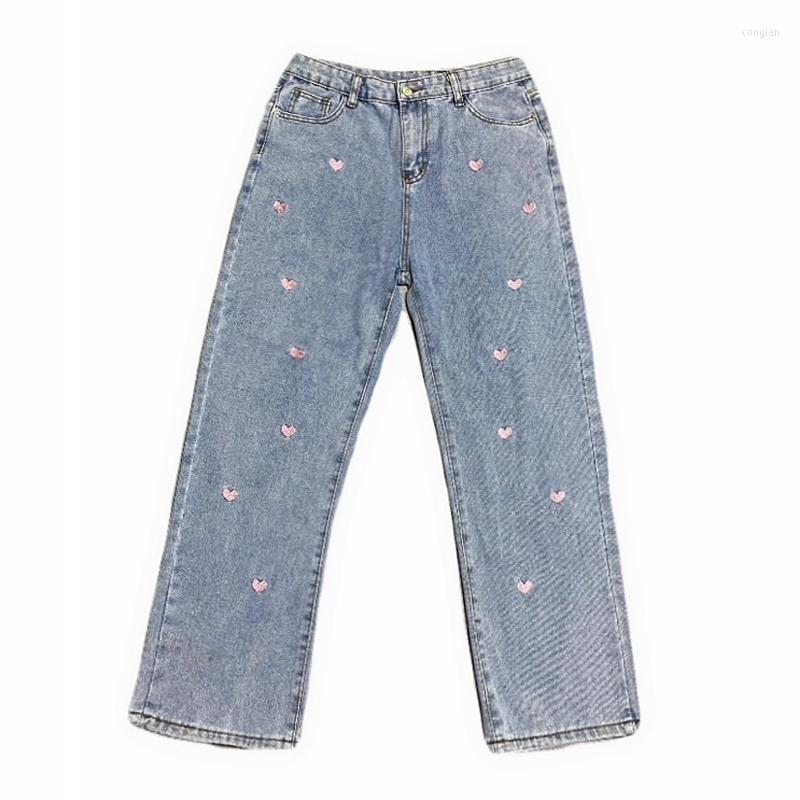 Women' Jeans Women Trousers Female College Style Loose High Waist Wide Leg Pants Straight Cotton Vintage Washed Pink Love Embroidery, Blue
Women' Jeans Women Trousers Female College Style Loose High Waist Wide Leg Pants Straight Cotton Vintage Washed Pink Love Embroidery, Blue