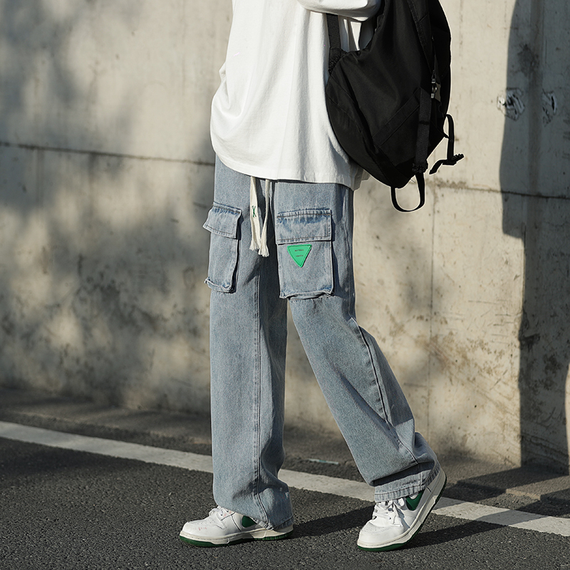 Men's Jeans Quality Cotton Cargo Jeans Men Front Pocket Hiphop Y2K Streetwear Pants Casual Denim Pant Male Drawstring Straight 221008