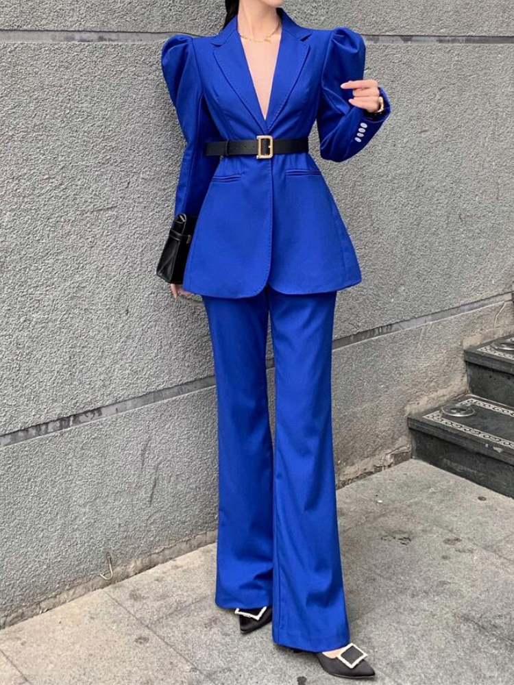 Women's Suits Blazers Loose Women Business Trousers Set Elegant Casual Blazer Jackets Flare Pantsuits Autumn Ladies Workwear Clothes Two Pieces 2