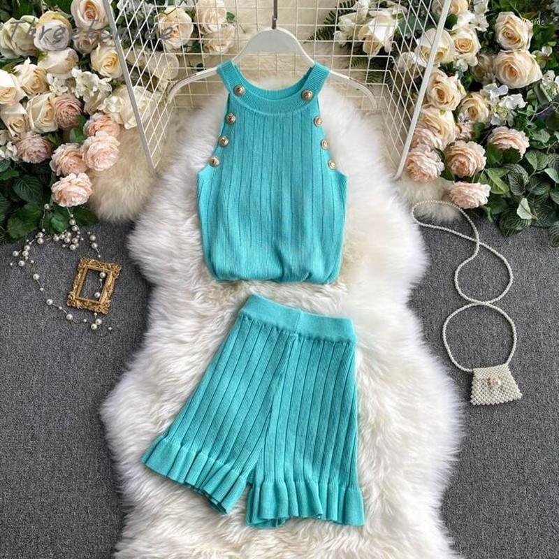 Women's Two Piece Pants Summer 2022 Sexy Women Knitted Sets Button Halter Tank Tops And High Waist Wide-leg Shorts Female Knitwear Suits, Beige
Women's Two Piece Pants Summer 2022 Sexy Women Knitted Sets Button Halter Tank Tops And High Waist Wide-leg Shorts Female Knitwear Suits, Beige