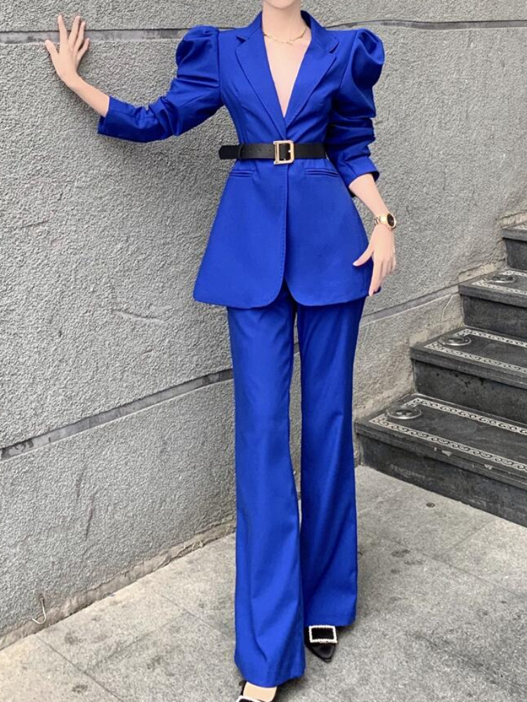 Women's Suits Blazers Loose Women Business Trousers Set Elegant Casual Blazer Jackets Flare Pantsuits Autumn Ladies Workwear Clothes Two Pieces 2