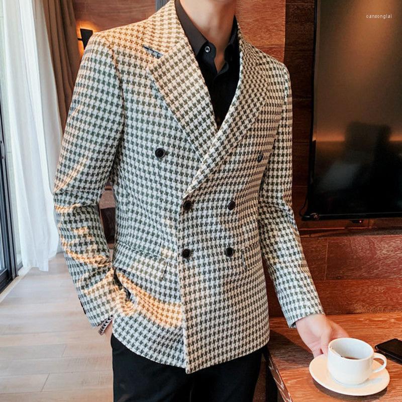 Men's Suits Trendy Terno Masculino Blaser Homme Blazer Double Breasted Plaid Jacket Korean Thousand Bird Lattice Suit Men, Black
Men's Suits Trendy Terno Masculino Blaser Homme Blazer Double Breasted Plaid Jacket Korean Thousand Bird Lattice Suit Men, Black