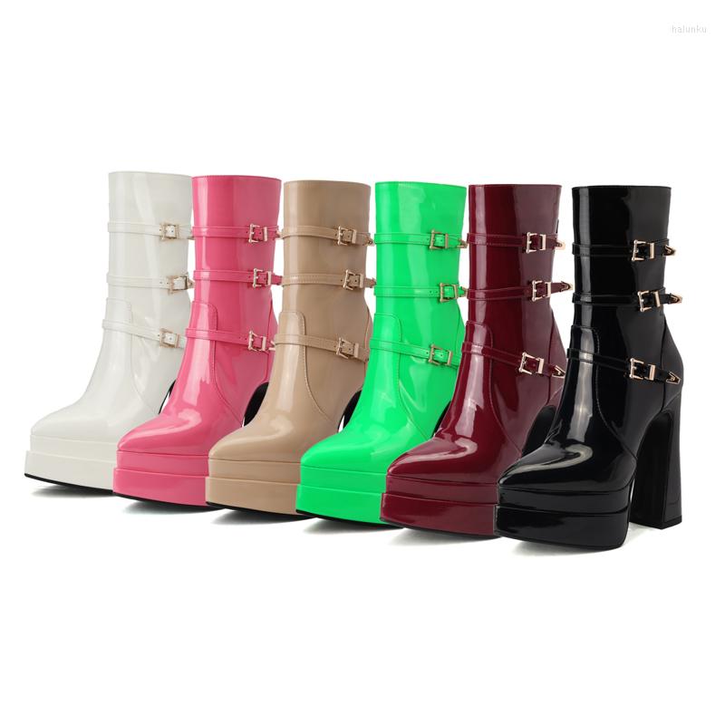 Boots Fashion Patent Leather Women's Ankle Autumn Winter Thick High Heel Platform Metal Button Tip Shoes Pink Green Big Size, Black
Boots Fashion Patent Leather Women's Ankle Autumn Winter Thick High Heel Platform Metal Button Tip Shoes Pink Green Big Size, Black