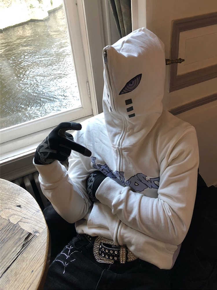 Men's Hoodies Sweatshirts Y2K Full Zip Hip Hop Graphic Print Hooded Streetwear Harajuku Goth Oversized Winter Men Jackets Coat Clothes G221008