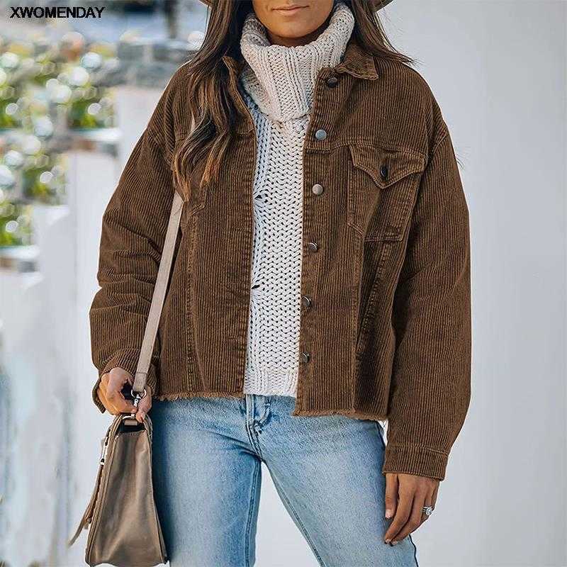 Women' Jackets Fashion Corduroy Jacket Women Casual Button Black Coat Ladies Solid Jackets Female Oversize Loose Autumn Winter Streetwear 2021 T221008, Khaki
Women' Jackets Fashion Corduroy Jacket Women Casual Button Black Coat Ladies Solid Jackets Female Oversize Loose Autumn Winter Streetwear 2021 T221008, Khaki