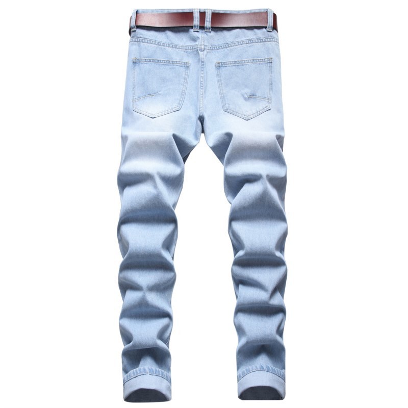 Men's Jeans Fashion Biker Jeans Men's Distressed Ripped Hip Hop Straight Slim Fit Holes Punk Denim Cotton Pants Knee Zipper Decorate 221008