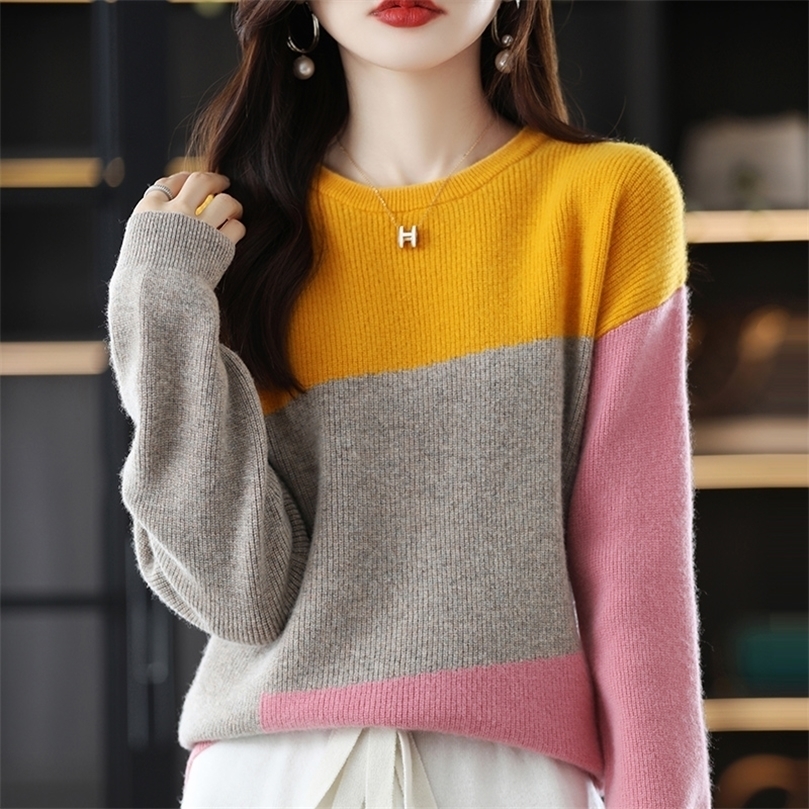 Womens Sweaters Round Neck Stitching Sweater Autumn And Winter 100% Pure Wool LongSleeve Casual Fashion Knitted Bottoming Shirt 221008, Light beige collar
Womens Sweaters Round Neck Stitching Sweater Autumn And Winter 100% Pure Wool LongSleeve Casual Fashion Knitted Bottoming Shirt 221008, Light beige collar