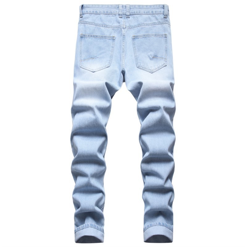 Men's Jeans Fashion Biker Jeans Men's Distressed Ripped Hip Hop Straight Slim Fit Holes Punk Denim Cotton Pants Knee Zipper Decorate 221008