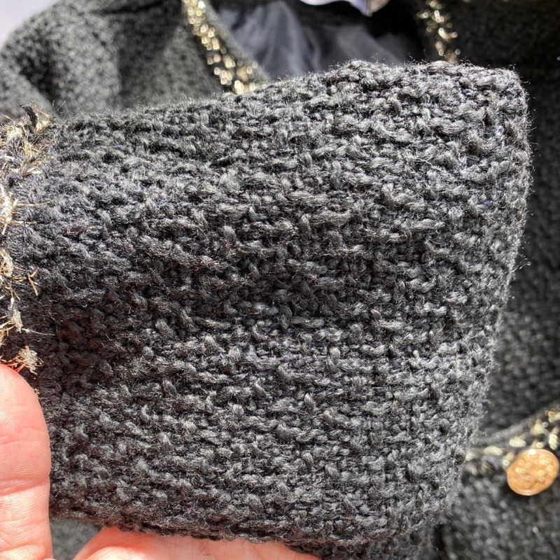 Women's Jackets Korean Female Black Tweed Jacket Coat Women Outerwear Coats Channel Style Suit Cropped Stripeed Kawaii Vintage Fashion Suit T2210