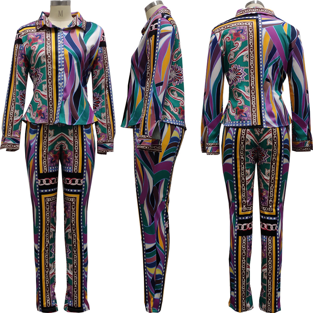 Women Designers Clothes Fashion Print Two Piece Pants Casual Shirt and Legging 2Pcs Sets Long Sleeve Outfits