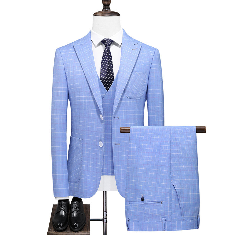 Men's Suits Blazers 3 Piece Blazers Youth Casual Suits Men's European and American British Plaid Fashion Slim Groom Dress Wedding Dress Jacket 221008, Sky blue
Men's Suits Blazers 3 Piece Blazers Youth Casual Suits Men's European and American British Plaid Fashion Slim Groom Dress Wedding Dress Jacket 221008, Sky blue