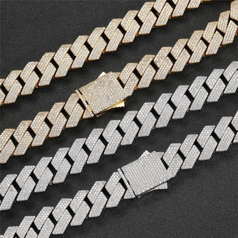 necklace moissanite chain 19mm Wide Iced Out Chains Stone Gold Plated Miami Cuban Link Chain Necklace Bracelet Mens Hip hop Jewelry gift