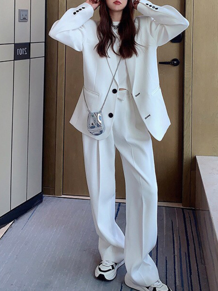 Women's Suits Blazers Autumn Casual Plus Size Women Business Trousers Suit Loose Vintage Elegant White Blazer Pantsuit Femme Fashion Clothes Two 
