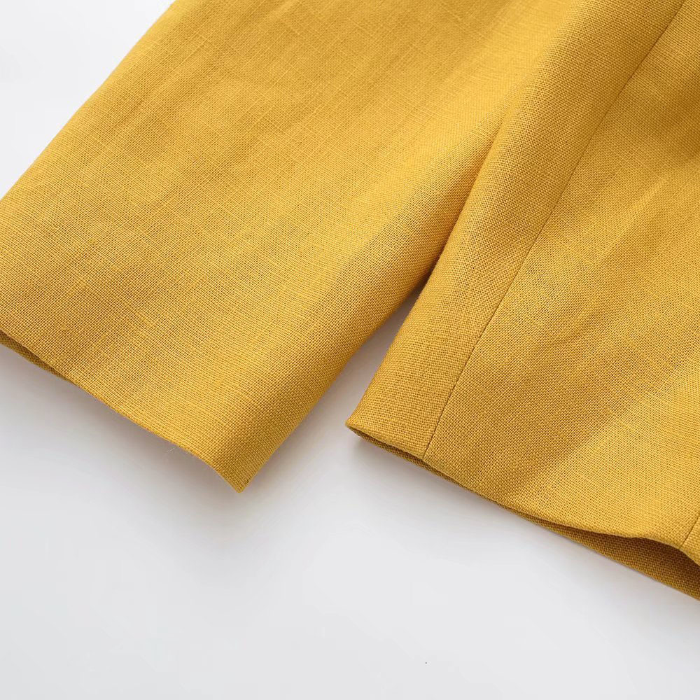 Women's Suits Blazers Women's Chic Fashion Patch Pocket Decorative Linen Blazer Casual Vintage Female Jacket High Waist Pants Set Mujer 2210