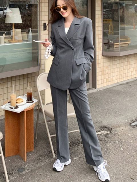 Women's Suits Blazers Spring Summer Set Woman 2 Pieces Blazer Pantsuit Jacket Female Slim Fashion Business Work Clothes 221008