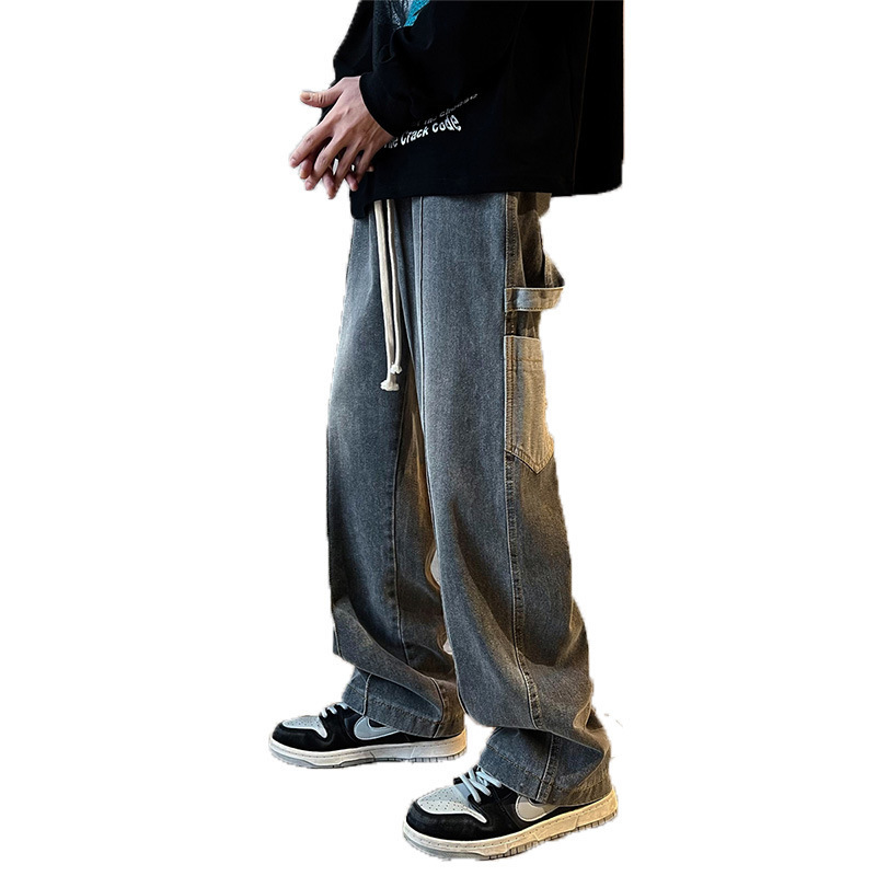 Men's Jeans Vintage Straight Baggy Jeans Men Streetwear Patch Pocket High Street Wide Leg Jeans Pants Homme Hip Hop Harem Denim Trousers 221008
