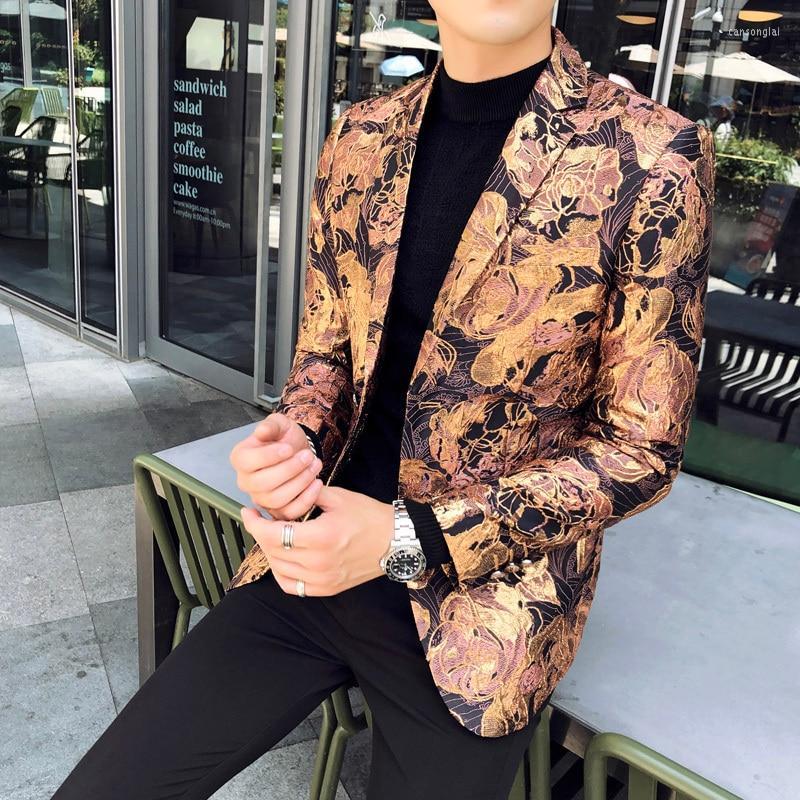 Men's Suits Mens Europe Size Suit Jacket Rose Gold Jacquard Stage Costume Style Men Blazer Fashion England Trip Casual Clothing, Picture color 
Men's Suits Mens Europe Size Suit Jacket Rose Gold Jacquard Stage Costume Style Men Blazer Fashion England Trip Casual Clothing, Picture color