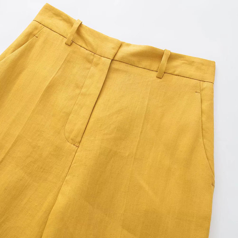 Women's Suits Blazers Women's Chic Fashion Patch Pocket Decorative Linen Blazer Casual Vintage Female Jacket High Waist Pants Set Mujer 2210