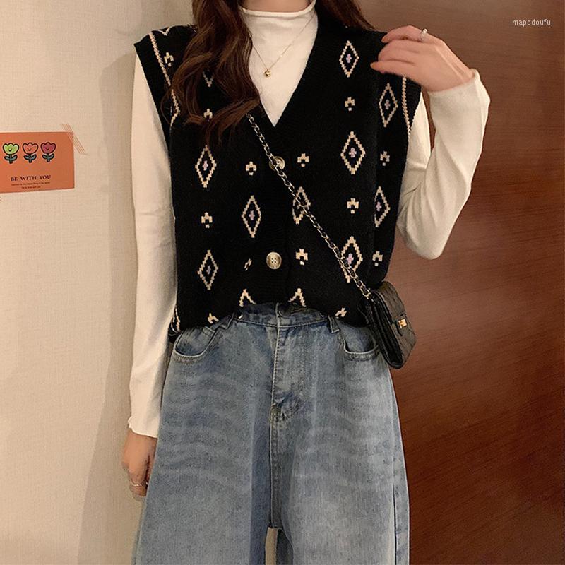 Women's Vests Rhombus Lazy Style Sweater Vest Knit Jacket Cropped Korean V-neck Single-breasted Cardigan Autumn Women, White
Women's Vests Rhombus Lazy Style Sweater Vest Knit Jacket Cropped Korean V-neck Single-breasted Cardigan Autumn Women, White