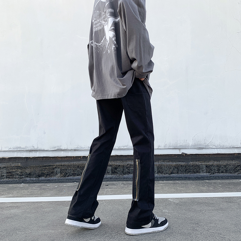 Men's Jeans Streetwear Jeans Spring Men Women Korean Fashion Loose Straight Pants Male Zipper Decor Clothing BlackWhiteCoffee 221008