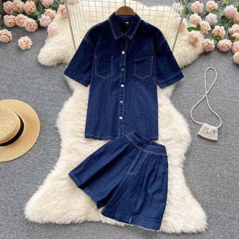 Women' Tracksuits 2022 Summer Retro Short Sleeves Casual Denim Shirt Women Two-piece High Waist Thin Wide-leg Jeans Shorts 2022714, 2 piece set
Women' Tracksuits 2022 Summer Retro Short Sleeves Casual Denim Shirt Women Two-piece High Waist Thin Wide-leg Jeans Shorts 2022714, 2 piece set