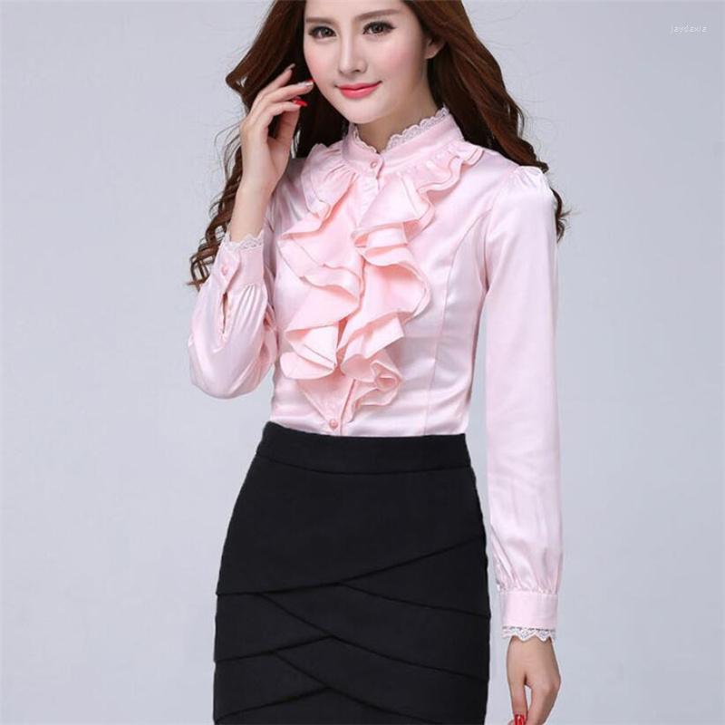 Women's Blouses Chic Flounce Blouse Office Ladies Lace Ruffles Shirts Business Work Elegant Female Blusas Pink Long Sleeve Buttons
Women's Blouses Chic Flounce Blouse Office Ladies Lace Ruffles Shirts Business Work Elegant Female Blusas Pink Long Sleeve Buttons