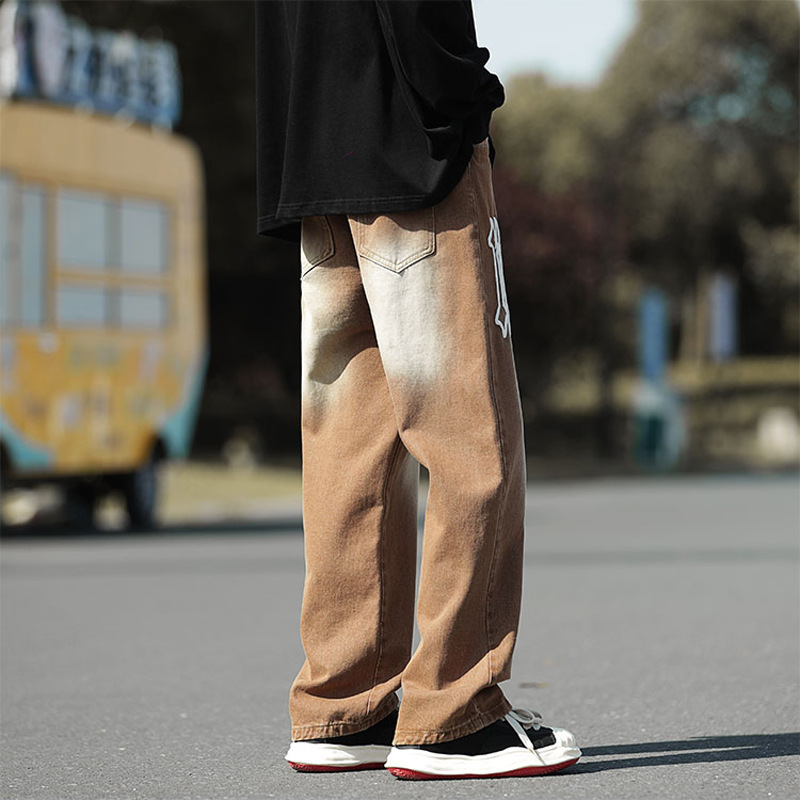 Men's Jeans Gradient Green Brown Stretch Hip Hop Jeans Men Vintage High Street Letter Handsome Street Dance Pants Loose Denim Jeans M5XL 221008