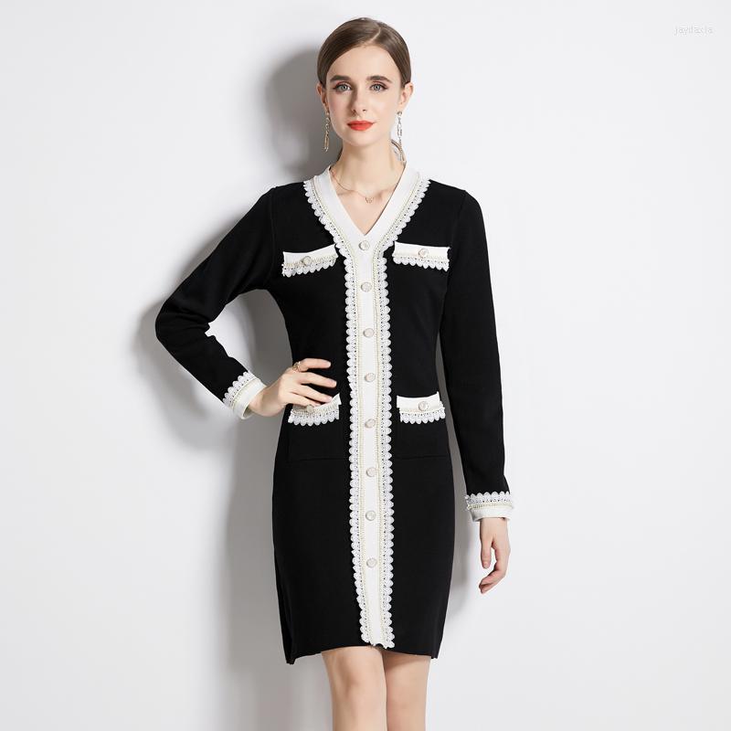 Casual Dresses Women Autumn Knitted Sweater Slim Elastic V-Neck Lace Stitching Long Sleeve Lady Bodycon Pullover Knitwear, Black
Casual Dresses Women Autumn Knitted Sweater Slim Elastic V-Neck Lace Stitching Long Sleeve Lady Bodycon Pullover Knitwear, Black
