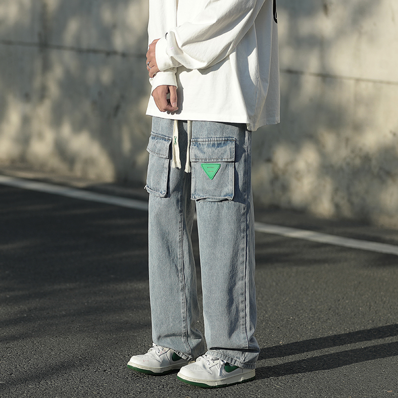 Men's Jeans Quality Cotton Cargo Jeans Men Front Pocket Hiphop Y2K Streetwear Pants Casual Denim Pant Male Drawstring Straight 221008