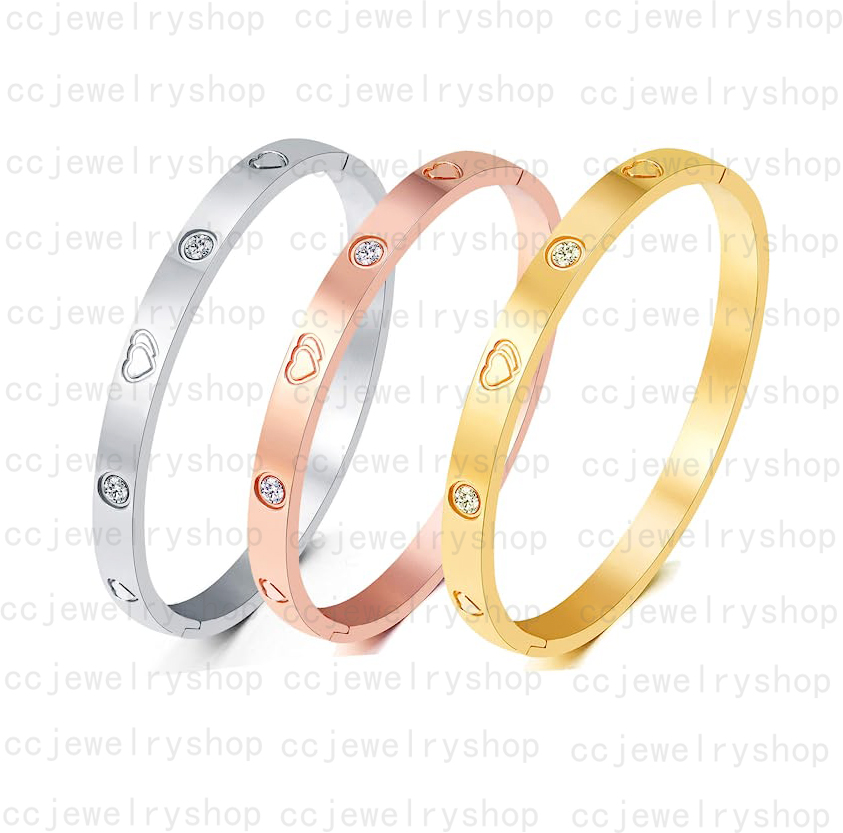With 4 diamond 18K Gold Plated Bangle Classic Fashion Love Screw Bracelet for Women&Girl Wedding Mother' Day Jewelry Women gifts