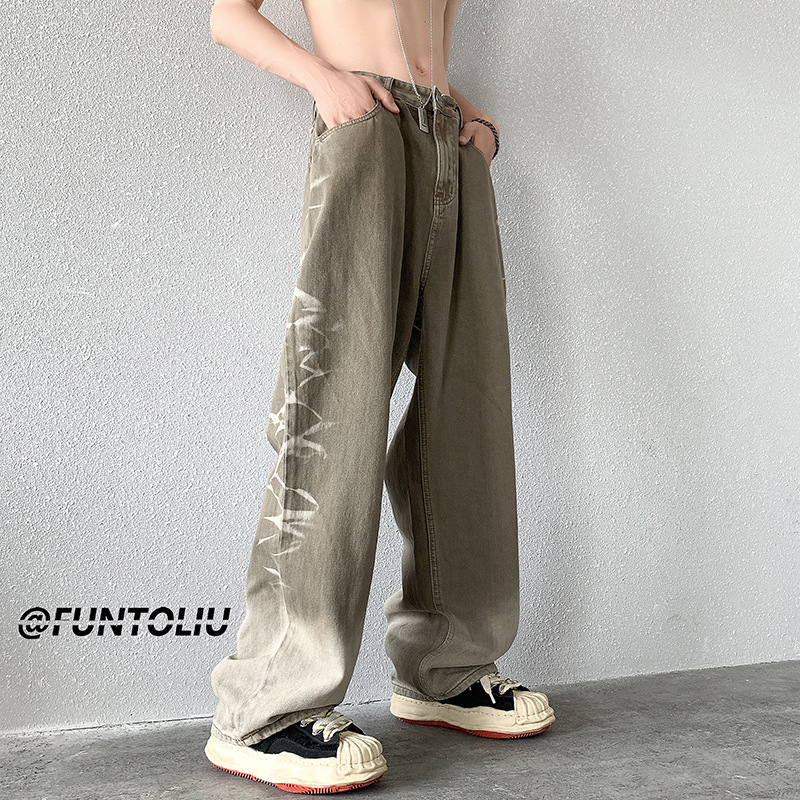 Men's Jeans Fashion Gradient Vintage Men Baggy Jeans Widelegged Pants High Street Hip Hop Casual Loose Denim Jeans Pantalon 221008