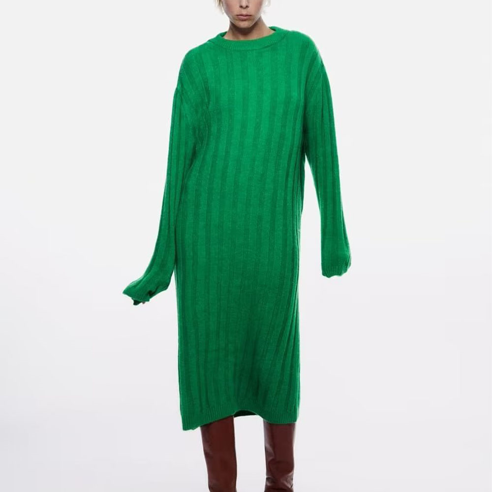 Women's Dress Autumn and Winter New Round Neck Green Long Sleeve Rib Knitted Long Dress
Women's Dress Autumn and Winter New Round Neck Green Long Sleeve Rib Knitted Long Dress