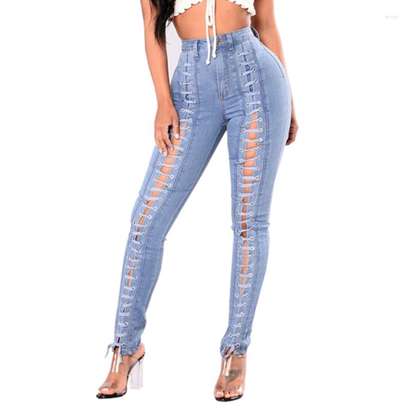 Women' Jeans Korean Fashion Lace Up Women High Waist Elastic Skinny Denim Pencil Pants Feminina Streetwear Sexy Hollow Out Trousers, Light blue 
Women' Jeans Korean Fashion Lace Up Women High Waist Elastic Skinny Denim Pencil Pants Feminina Streetwear Sexy Hollow Out Trousers, Light blue
