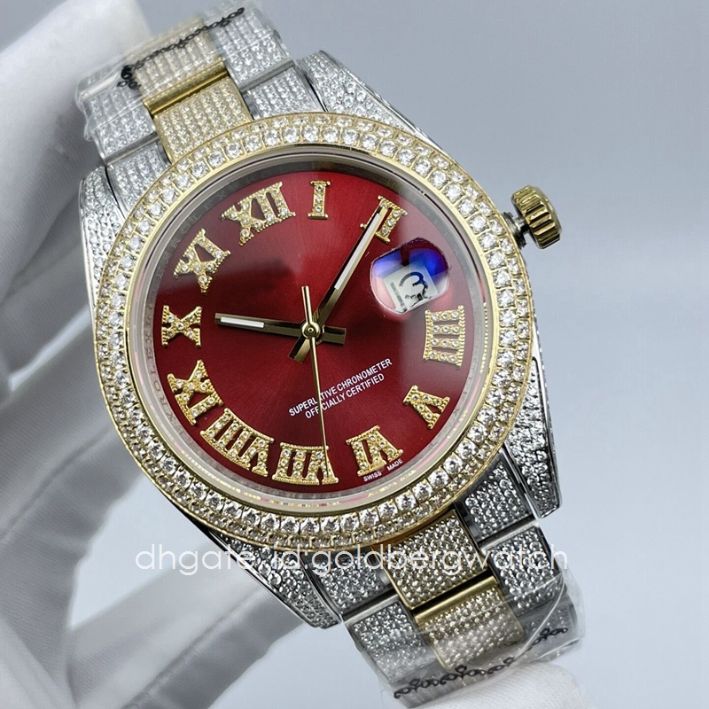 Fashion Business Gold Mens Watch Datejust 126333 Ice Out Diamond Watch Sapphire Glass Red Roman Numerals dial 41mm automatic movement, 1#
Fashion Business Gold Mens Watch Datejust 126333 Ice Out Diamond Watch Sapphire Glass Red Roman Numerals dial 41mm automatic movement, 1#