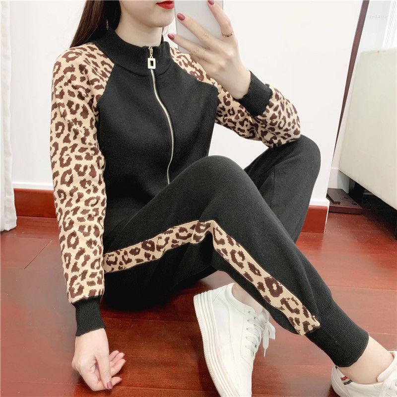 Women' Tracksuits Spring 2022 Stand Collar Splicing Leopard Print Long Sleeve Knitted Cardigan High Waist Pants Two Piece Suit For Women, Khaki
Women' Tracksuits Spring 2022 Stand Collar Splicing Leopard Print Long Sleeve Knitted Cardigan High Waist Pants Two Piece Suit For Women, Khaki