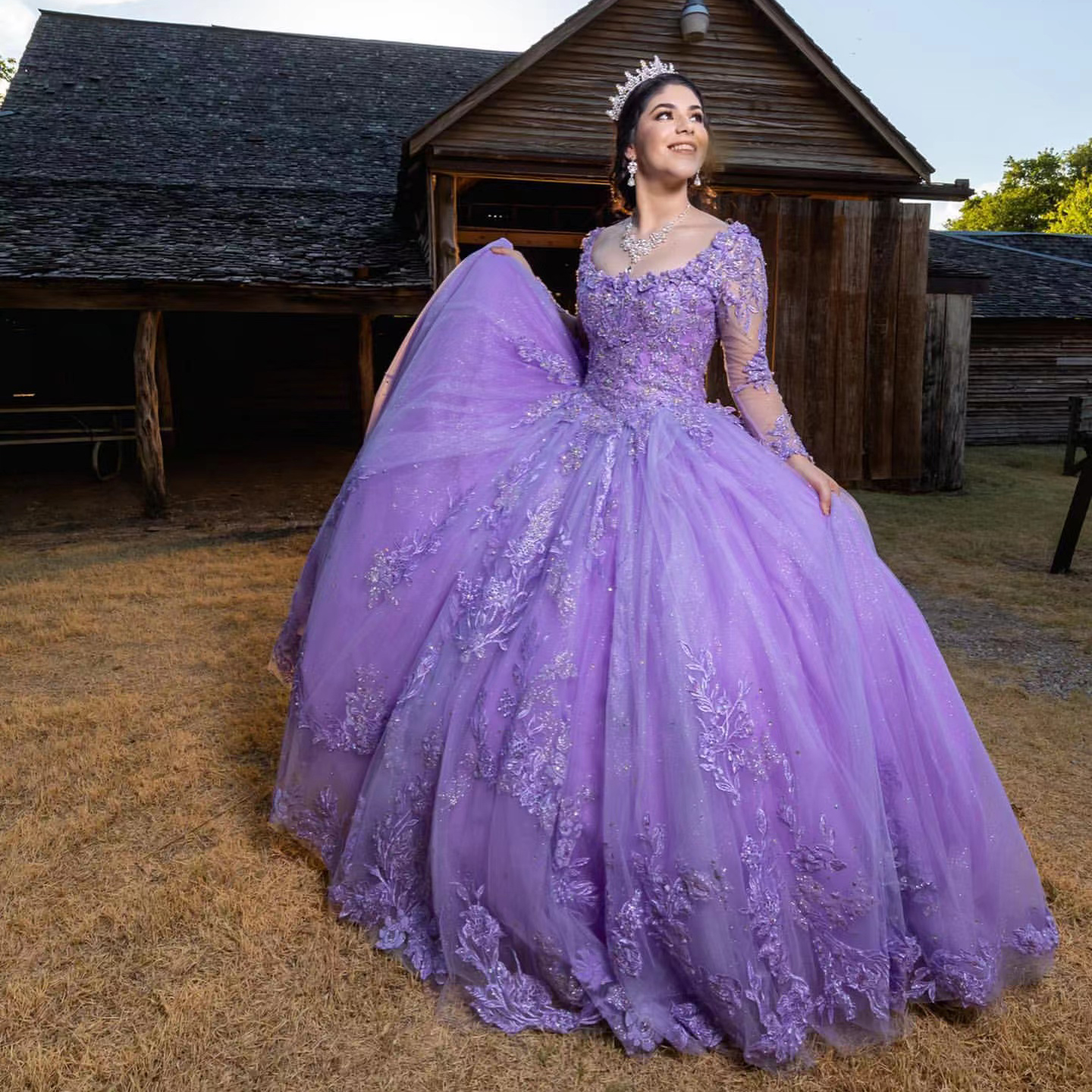 Purple Quinceanera Dresses For Sweet 16 Dress Ball Gowns Beads Appliques Long Sleeve Graduation Prom Gown Vestidos De 15 Anos