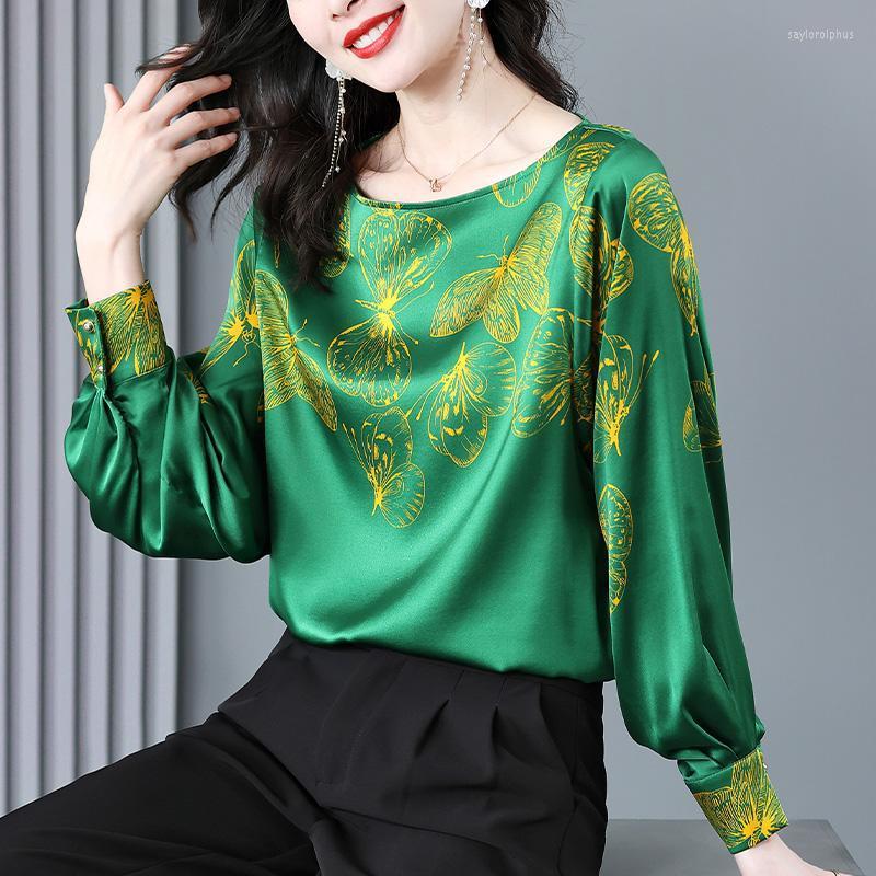 Women' Blouses Silk Top Women' 2022 Spring High-end Hangzhou Mulberry Printing Long-sleeved T-shirt Green Shirt Women 
Women' Blouses Silk Top Women' 2022 Spring High-end Hangzhou Mulberry Printing Long-sleeved T-shirt Green Shirt Women