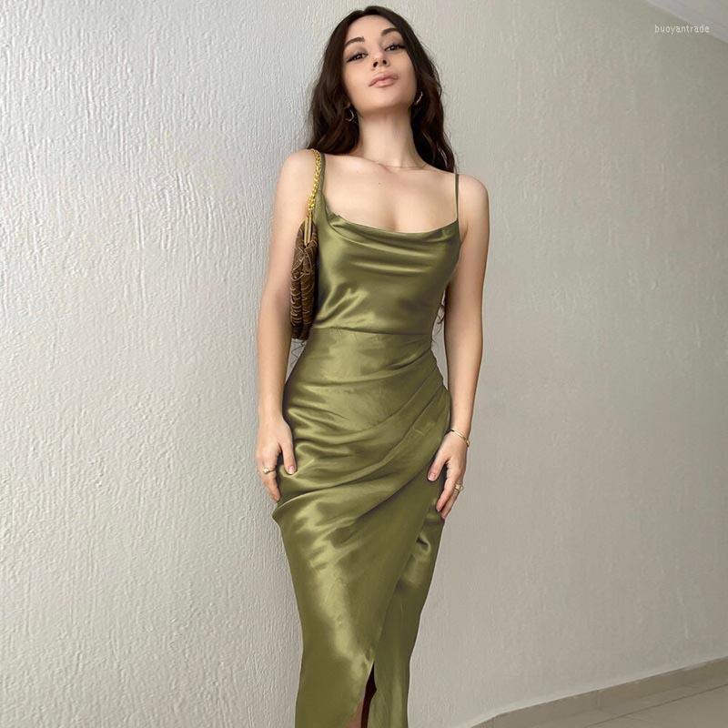 Casual Dresses Sexy Spice Girl Low Cut Satin Slit Halter Dress Slimming DressCasual, Beige 
Casual Dresses Sexy Spice Girl Low Cut Satin Slit Halter Dress Slimming DressCasual, Beige