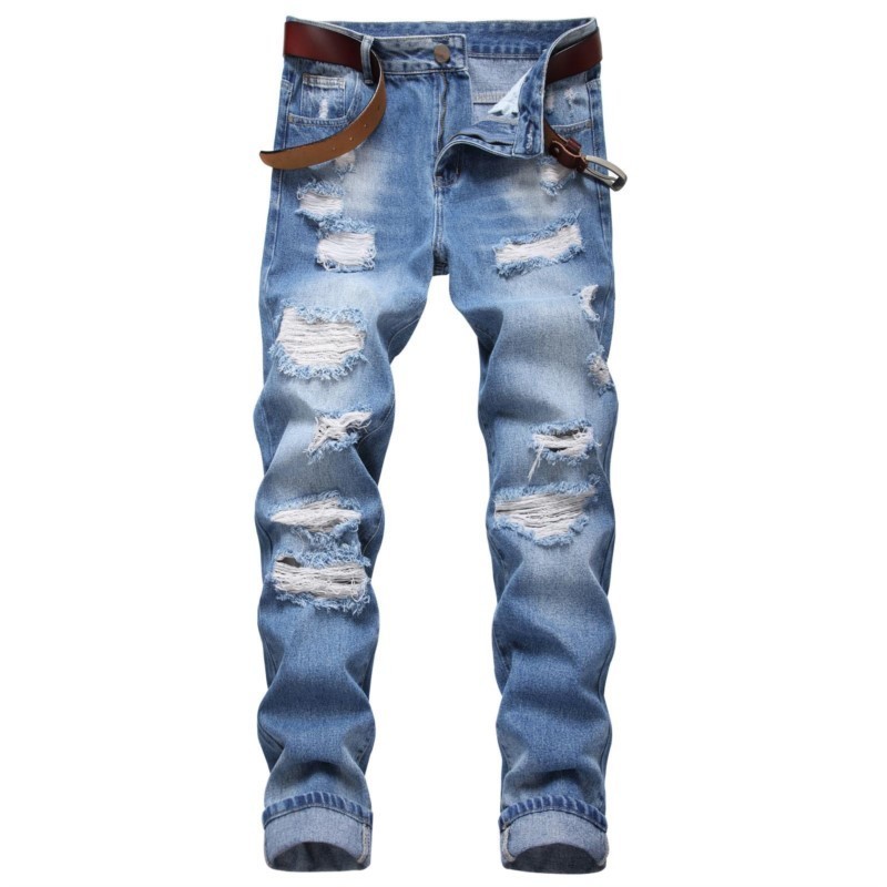 Men's Jeans Ripped Homme Streetwear Straight Destroy Hole Denim Pants Trend For Casual Solid Biker Destroyed 221008, Blue
Men's Jeans Ripped Homme Streetwear Straight Destroy Hole Denim Pants Trend For Casual Solid Biker Destroyed 221008, Blue
