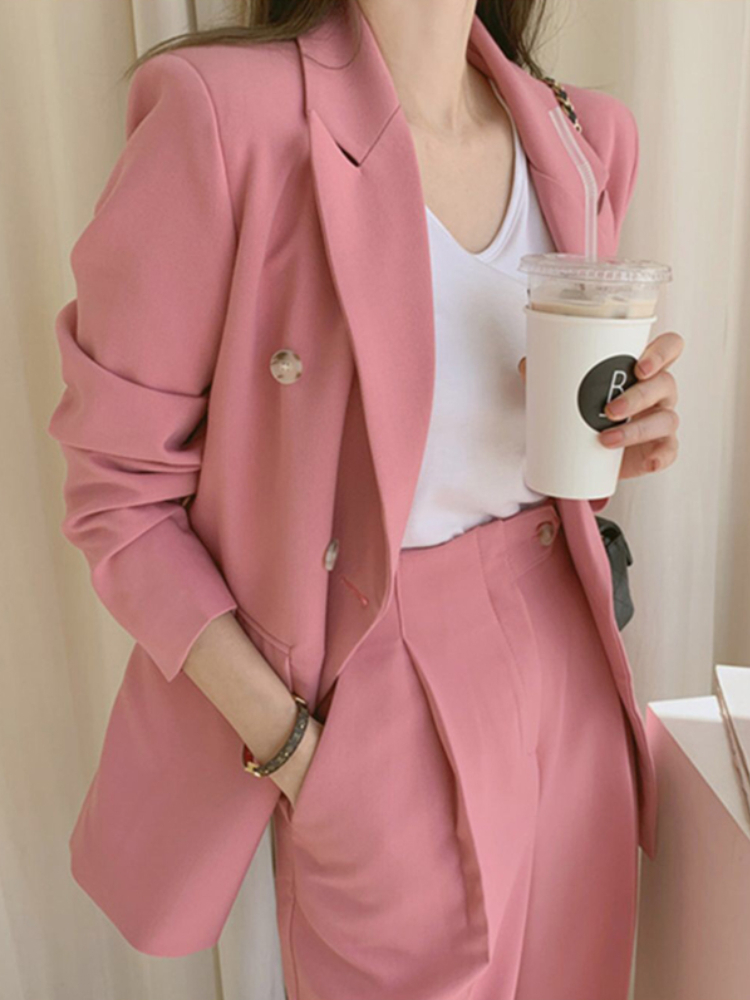 Women's Suits Blazers Spring Casual Elegant Women Blazer Pantsuit Long Sleeve JacketHigh Waist Pants 2 Piece Set Female Fashion Korean Trousers S