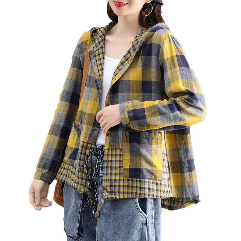 Women's Jackets 2022 Thin Coat New Spring Autumn Women Short Jacket Loose Cotton Yarn Lattice Hooded Outwear Coat Female Shirt Jackets Tops T221008, Coffee stripes
Women's Jackets 2022 Thin Coat New Spring Autumn Women Short Jacket Loose Cotton Yarn Lattice Hooded Outwear Coat Female Shirt Jackets Tops T221008, Coffee stripes