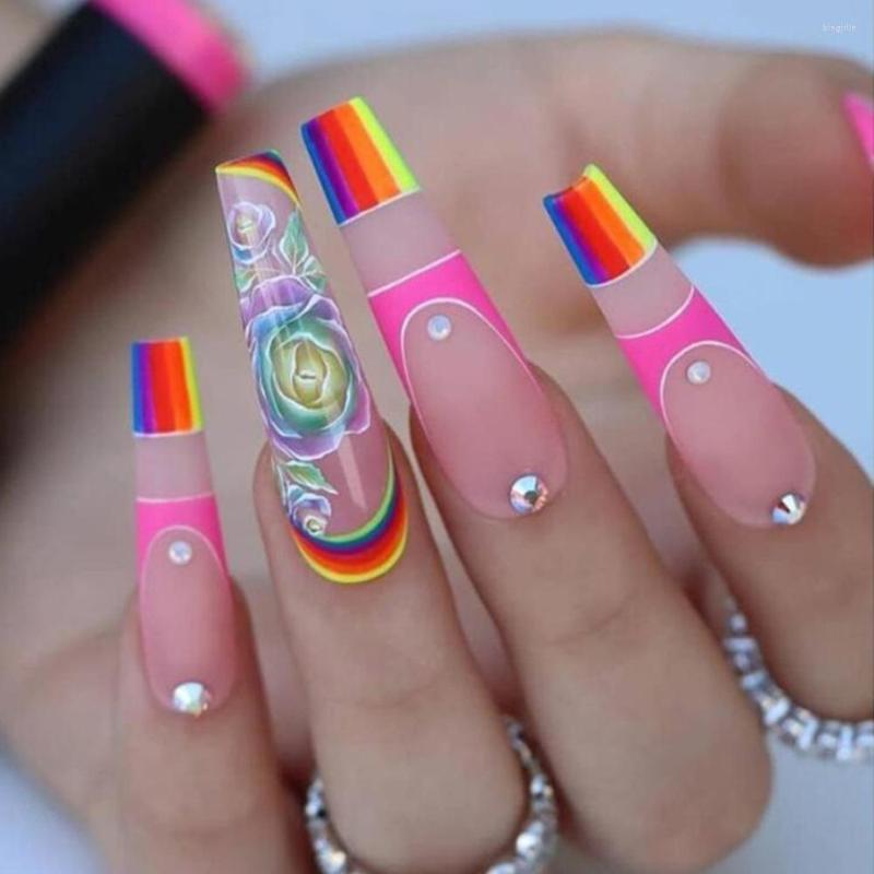 False Nails Long Coffin Wearable Ballerina Fake Colorful Roses With Diamonds Full Cover Nail Tips Set Press On DIY Manicure Tool, No press glue
False Nails Long Coffin Wearable Ballerina Fake Colorful Roses With Diamonds Full Cover Nail Tips Set Press On DIY Manicure Tool, No press glue