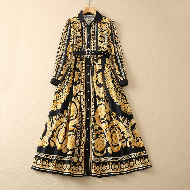 2022 Autumn Lapel Neck Belted Dress Black Gold Paisley Print Long Sleeve Buttons Single-Breasted Casual Dresses S2O080115
2022 Autumn Lapel Neck Belted Dress Black Gold Paisley Print Long Sleeve Buttons Single-Breasted Casual Dresses S2O080115