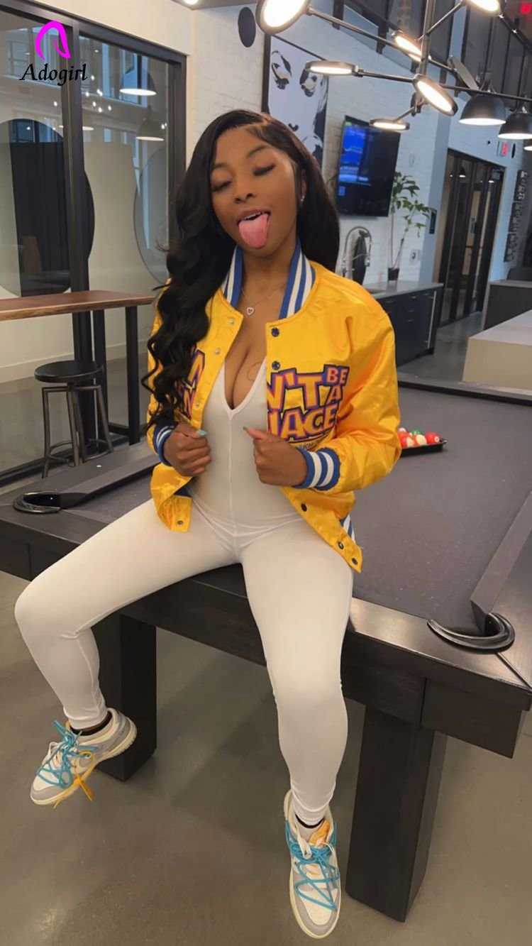 Women's Jackets Letter Printed Women Coat Button Up Stand Collar Windbreaker 2022 fall Punk Motorcycle Jacket Casual Baseball Uniform Activewear T221008, Black 
Women's Jackets Letter Printed Women Coat Button Up Stand Collar Windbreaker 2022 fall Punk Motorcycle Jacket Casual Baseball Uniform Activewear T221008, Black