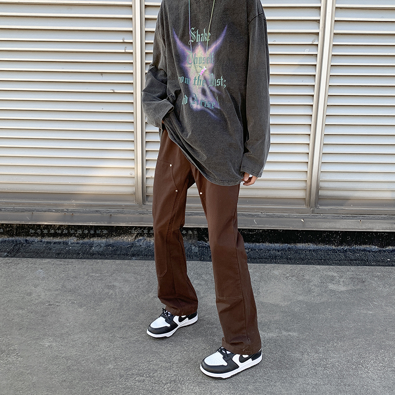 Men's Jeans Streetwear Jeans Spring Men Women Korean Fashion Loose Straight Pants Male Zipper Decor Clothing BlackWhiteCoffee 221008