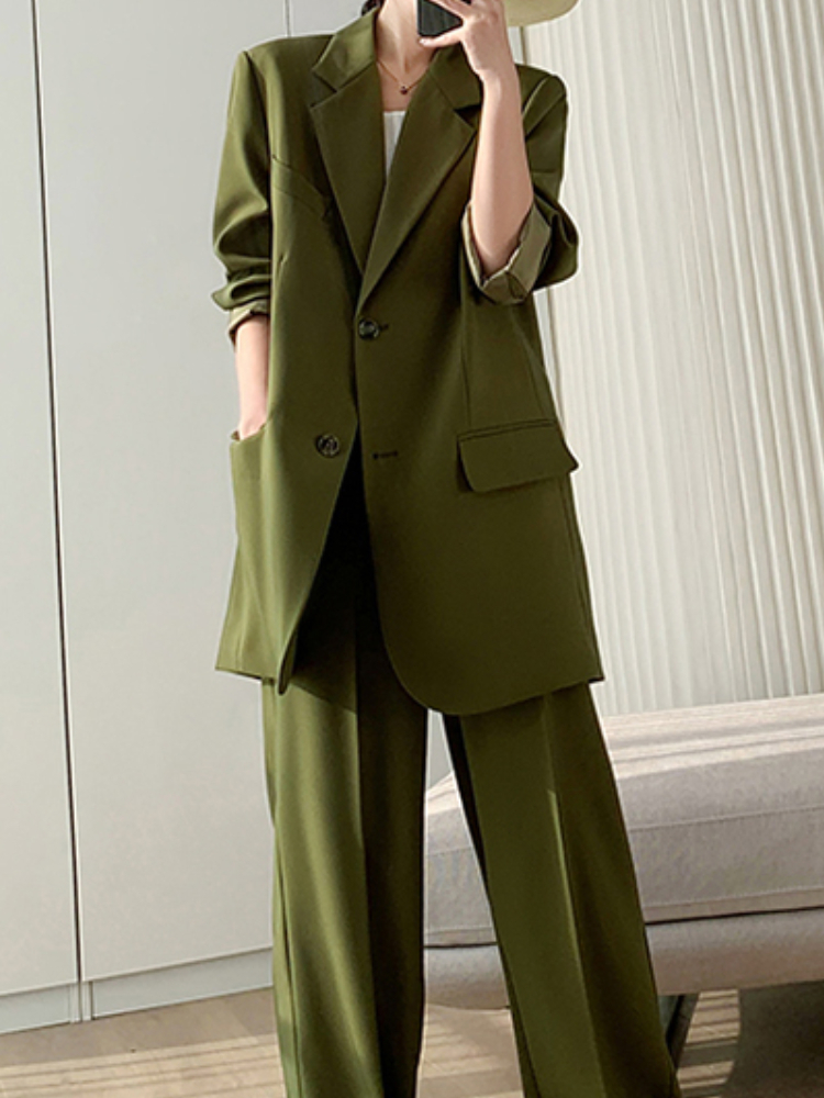 Women's Suits Blazers Women Elegant Casual Trousers Suit Ladies Slim Vintage Loose Business Pantsuit Femme Fashion Formal Clothes Two Pieces Set 