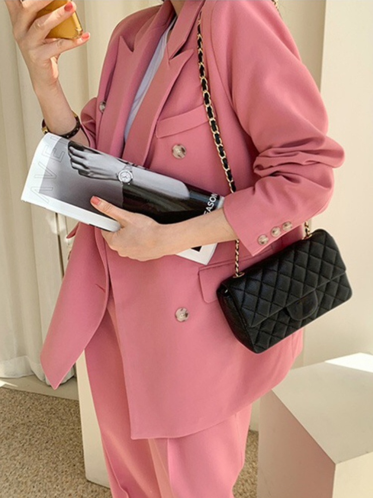 Women's Suits Blazers Spring Casual Elegant Women Blazer Pantsuit Long Sleeve JacketHigh Waist Pants 2 Piece Set Female Fashion Korean Trousers S